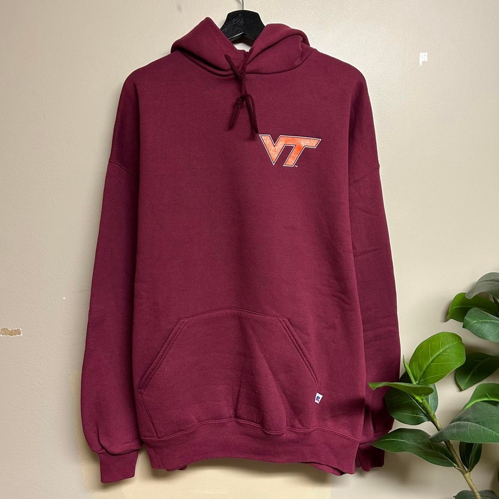 Vintage 90s Russell Athletic Virginia Tech Hoodie Made In USA Burgundy Mens XXL